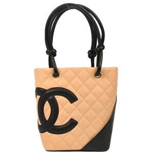 Chanel Beige Black Calfskin Cambon Ligne Tote Handbag 176729